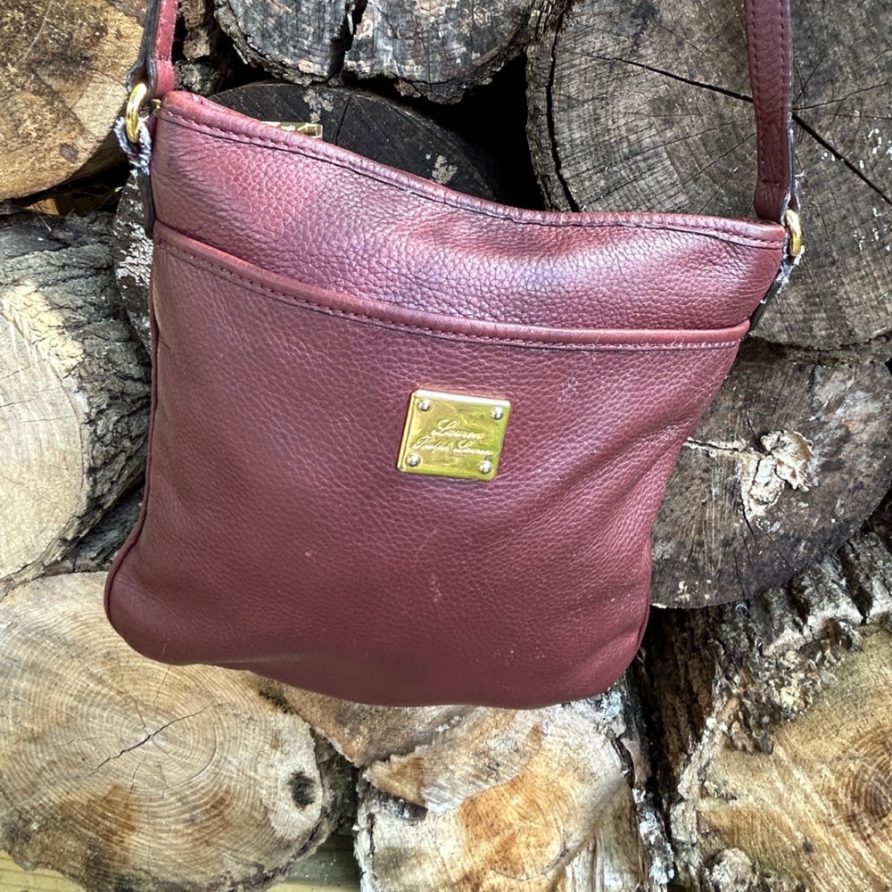 Lauren Ralph Lauren Burgundy Pebbled Leather Crossbody Bag Gold Hardware Wine